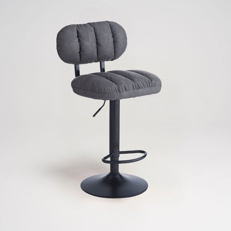 Sgabello Tati ecopelle grigio e gamba metallo nero design moderno