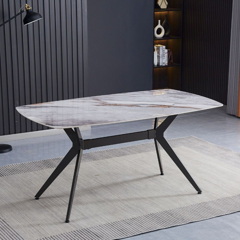 Tavolo fisso Callista piano ceramica effetto marmo grigio lucido
