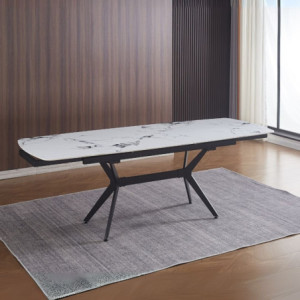 Zoom Tavolo allungabile Riley con piano in ceramica effetto marmo bianco lucido