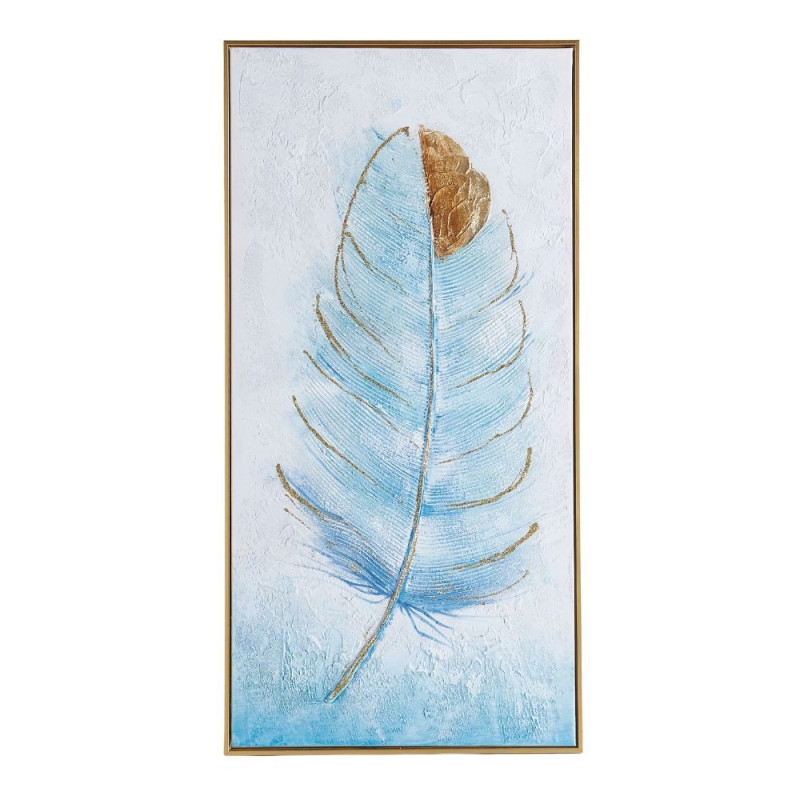 Quadro disegno piuma su tela con cornice oro elegante