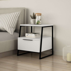 Comodino Pal struttura bianca gambe metallo nero moderno