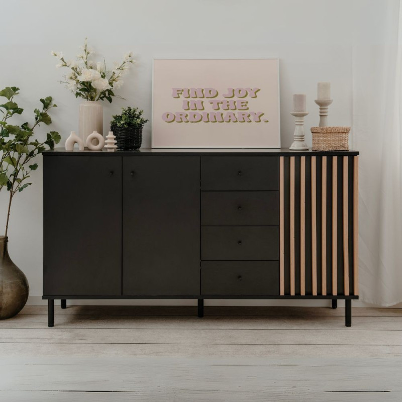 Madia Monza 51C 3 ante 4 cassetti nero listelli rovere moderna