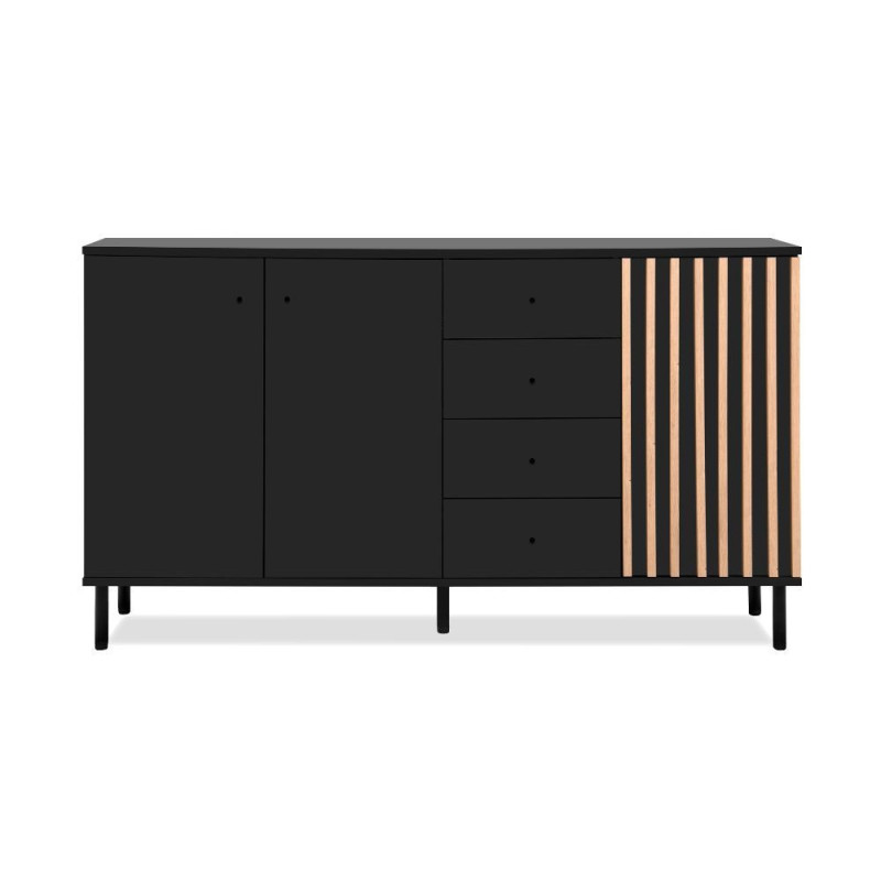 Madia Monza 51C 3 ante 4 cassetti nero listelli rovere moderna