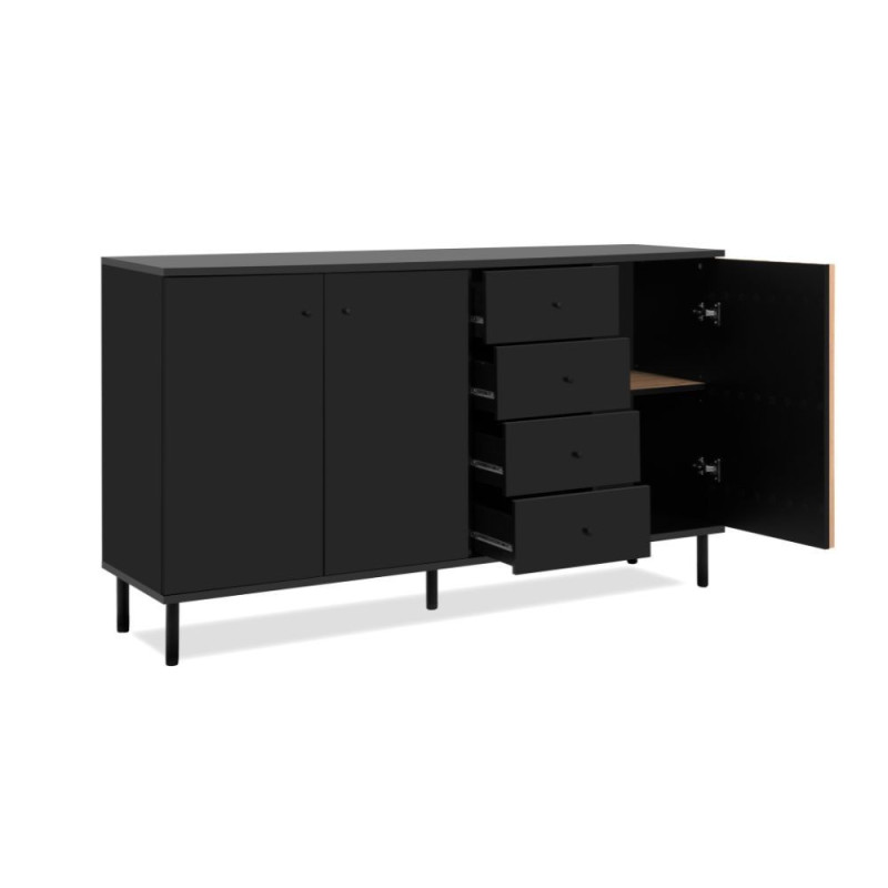Madia Monza 51C 3 ante 4 cassetti nero listelli rovere moderna