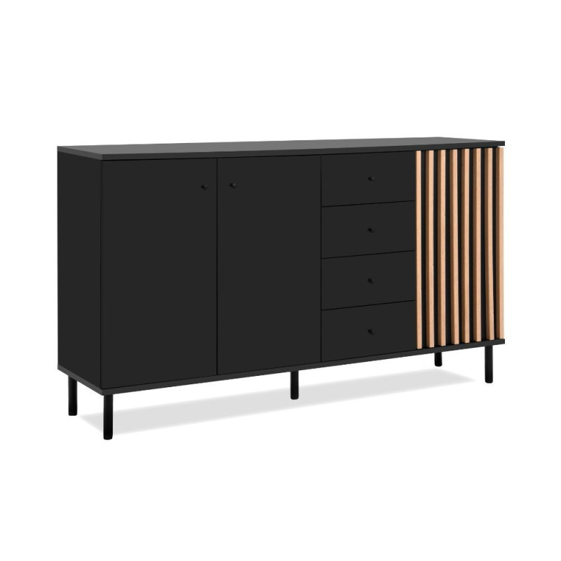 Madia Monza 51C 3 ante 4 cassetti nero listelli rovere moderna