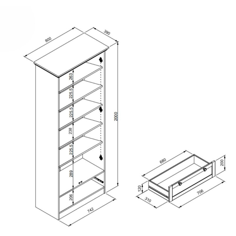 Armadio Timber 40A rovere anticato 2 ante 1 cassetto elegante