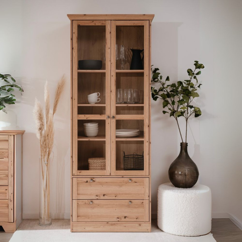 Vetrina Timber 52A 2 ante 2 cassetti rovere anticato elegante