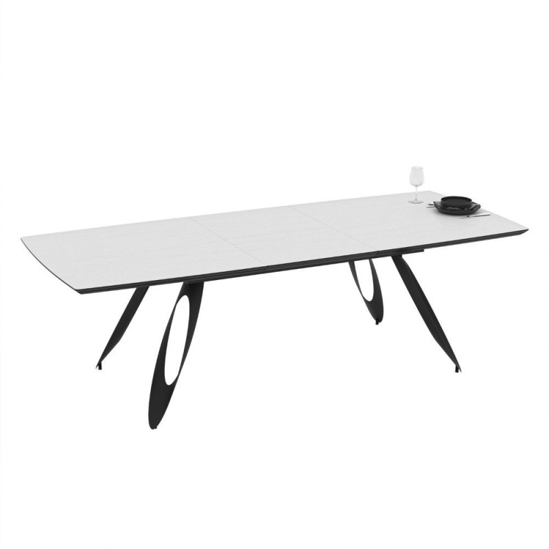 Tavolo allungabile Merkur top bianco frassinato gambe nere moderno