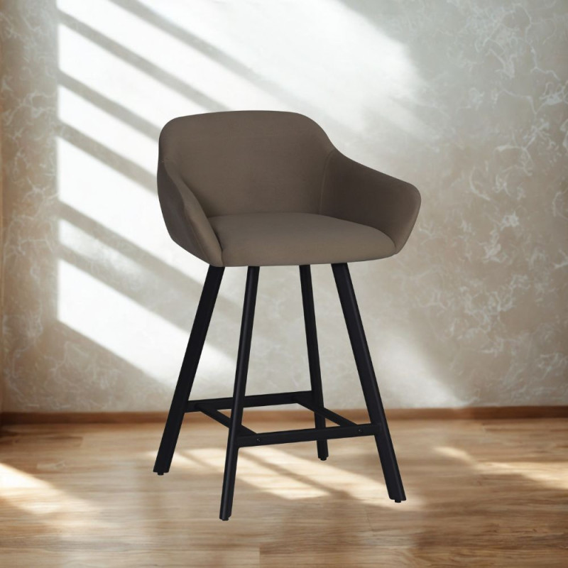 Sgabello Mey tessuto tortora gambe metallo nere moderno