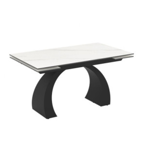Zoom Tavolo allungabile Libra con piano in ceramica effetto marmo bianco e gambe nere