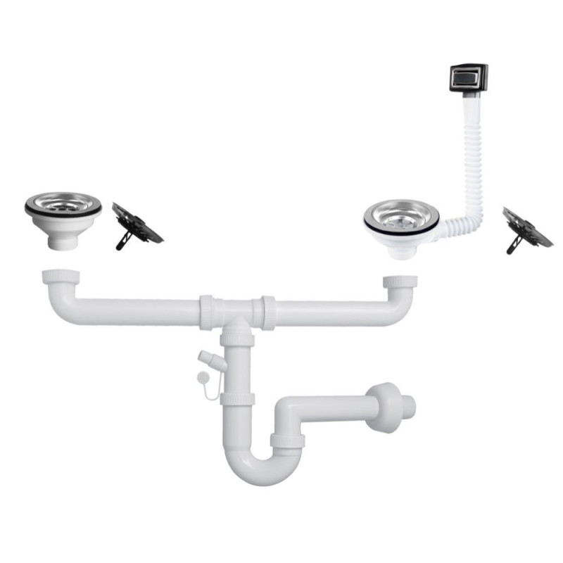 Sifone 2 vie lavelli quarzo pilettone eco troppopieno inox