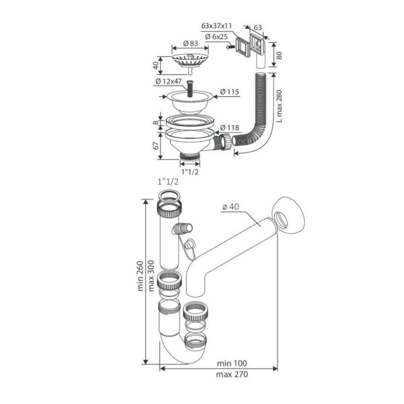 Sifone 1 via pilettone eco attacco lavastoviglie cucina