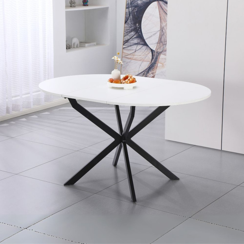 Tavolo rotondo allungabile Rut piano bianco gambe metallo nero