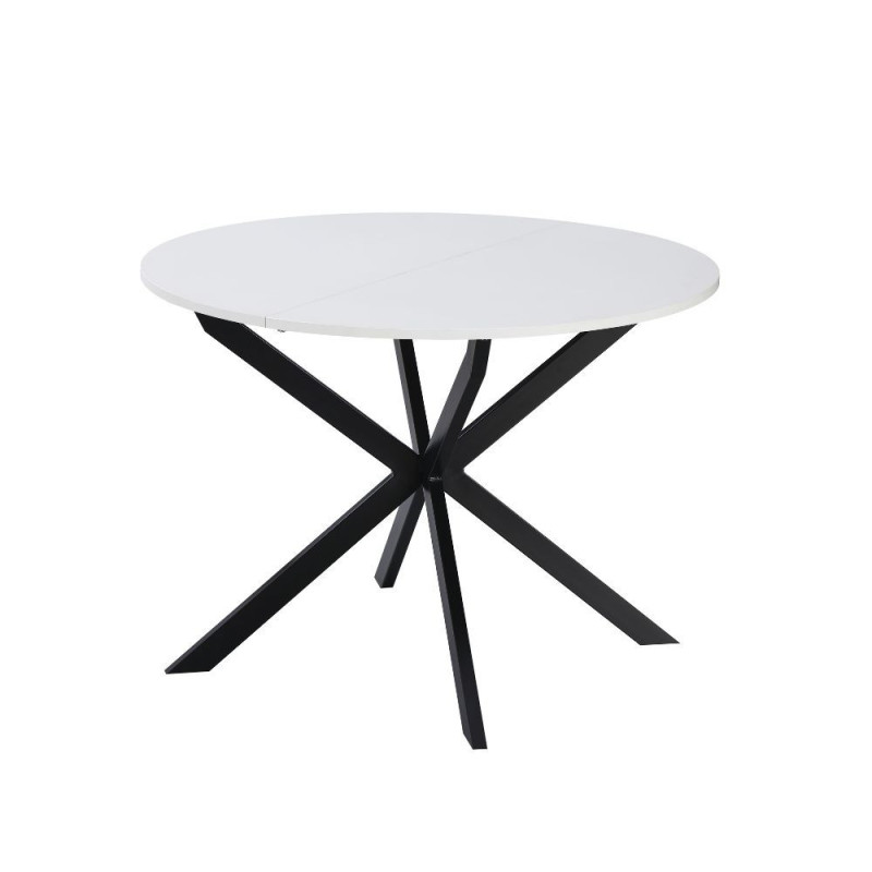 Tavolo rotondo allungabile Rut piano bianco gambe metallo nero