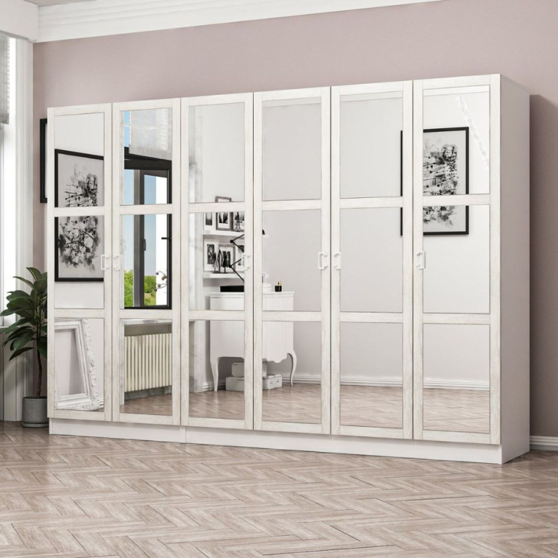 Armadio Kale bianco 6 ante battenti a specchio moderno