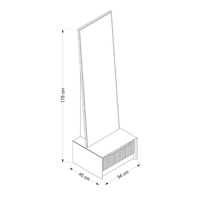 Specchio con base cassetto Kale antracite effetto cannettato