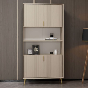 Credenza alta Kale 4 ante cannettato 2 nicchie cashmere moderna