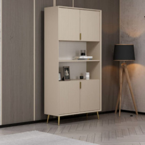 Zoom Credenza alta Kale con 4 ante effetto cannettato e 2 nicchie a giorno colore cashmere