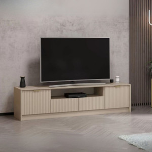 Zoom Porta tv Kale con 4 ante effetto cannettato e nicchia a giorno con maniglie oro