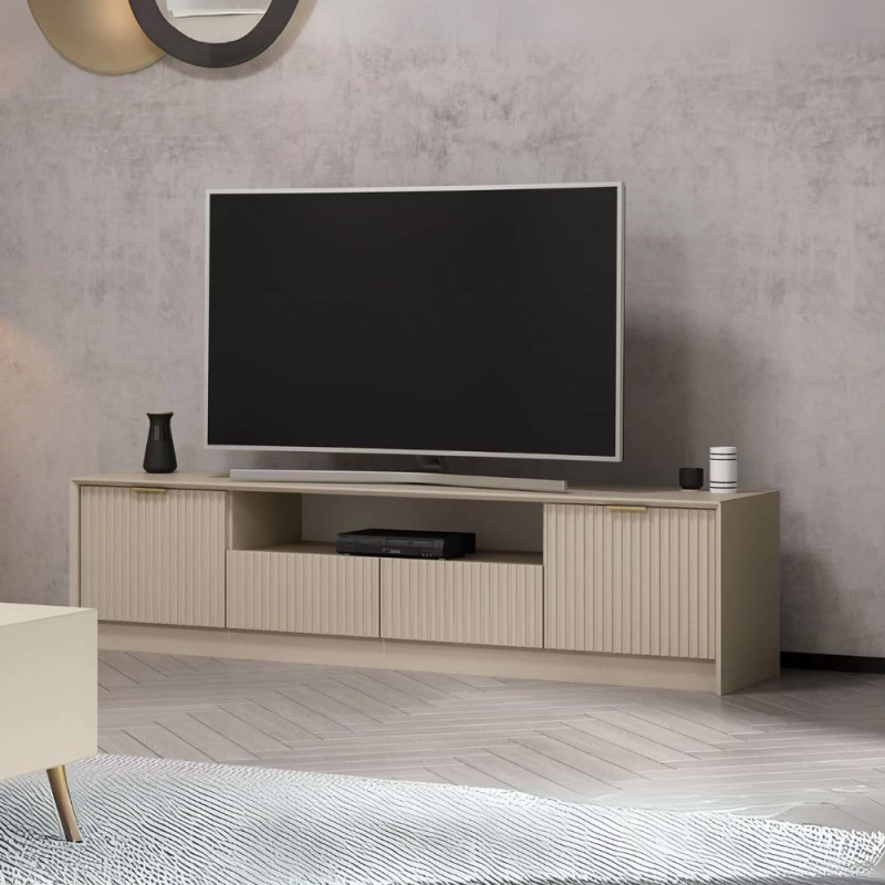 Porta TV Kale 4 ante effetto cannettato nicchia oro moderno
