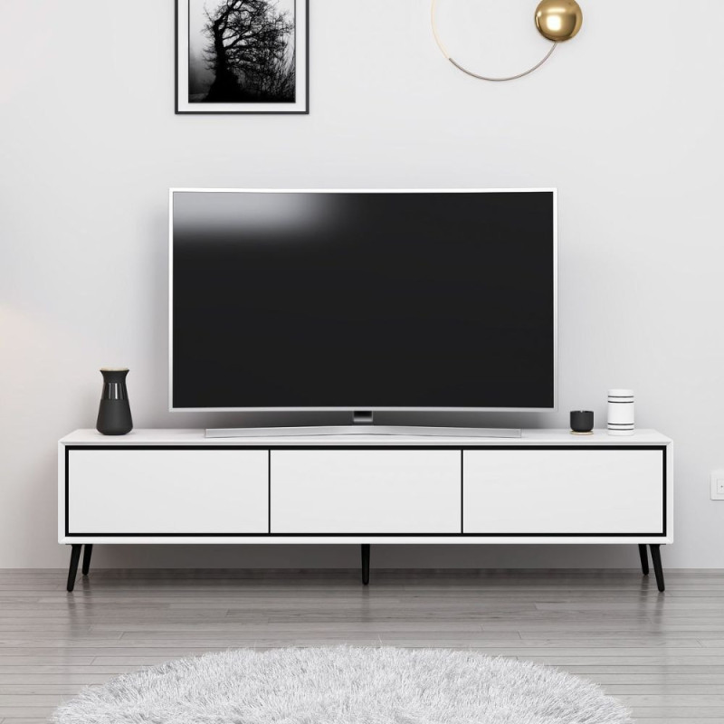 Porta TV Mandy 3 ante bianco piedini neri moderno e pratico