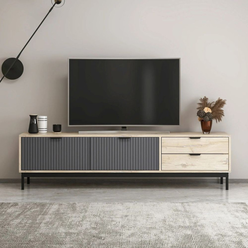 Porta TV Esta 2 ante antracite 2 cassetti rovere Sonoma moderno