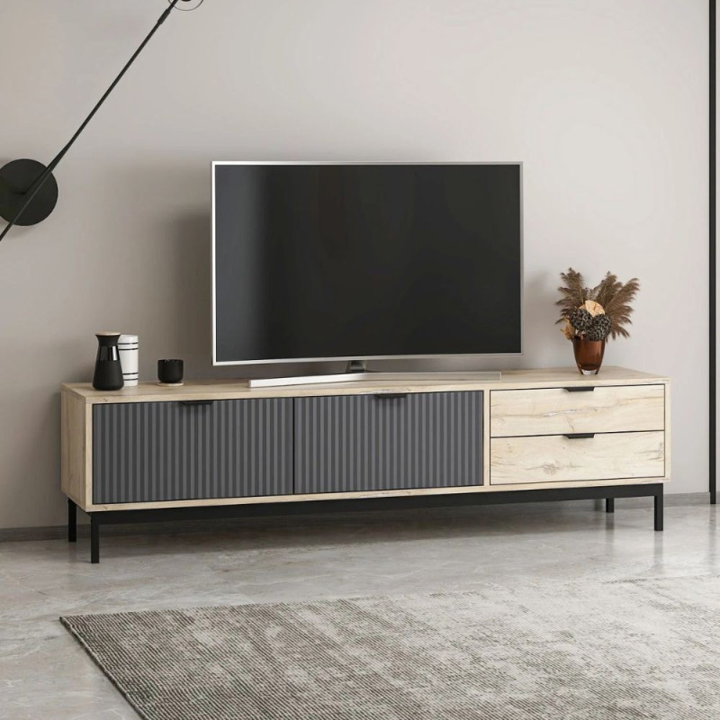 Porta TV Esta 2 ante antracite 2 cassetti rovere Sonoma moderno