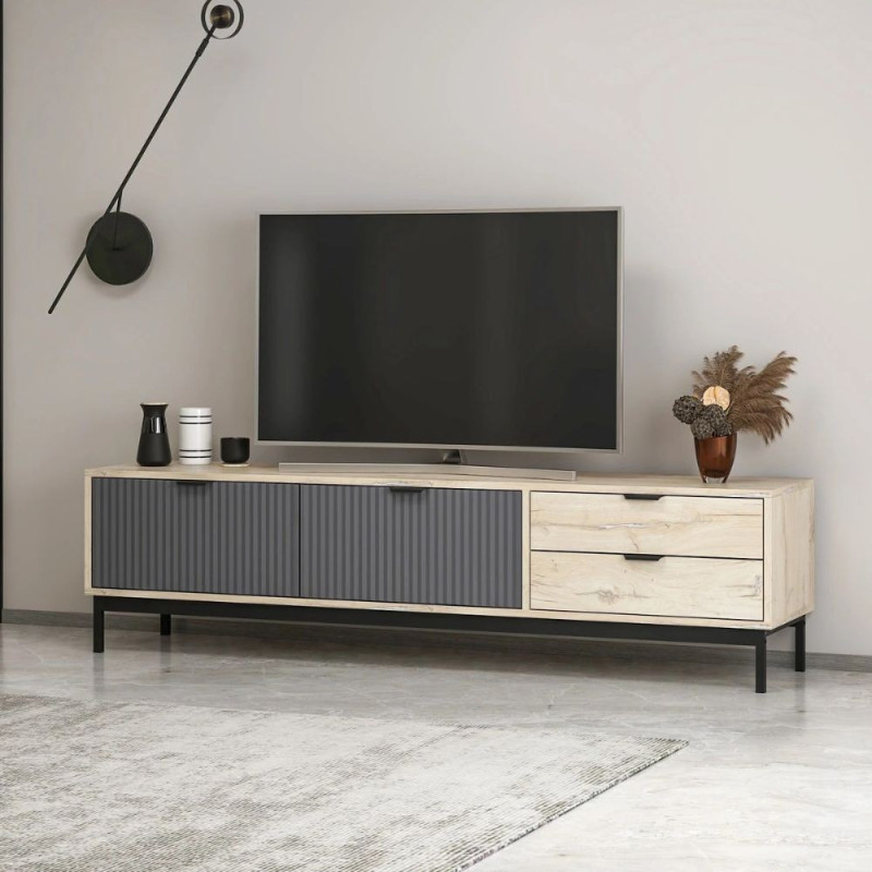 Porta TV Esta 2 ante antracite 2 cassetti rovere Sonoma moderno