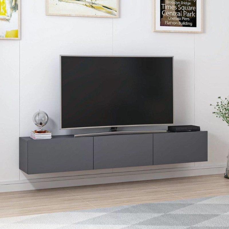 Porta TV sospeso Rigel 3 ante antracite moderno e salvaspazio