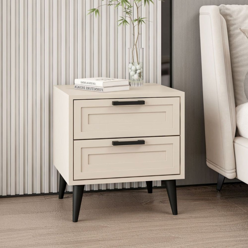 Comodino Prime 2 cassetti cashmere maniglie piedini neri moderno