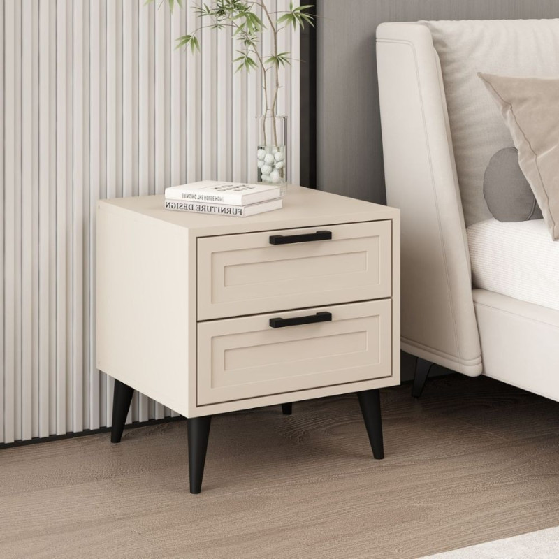 Comodino Prime 2 cassetti cashmere maniglie piedini neri moderno