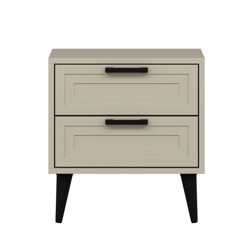 Comodino Prime 2 cassetti cashmere maniglie piedini neri moderno