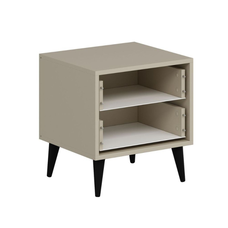 Comodino Prime 2 cassetti cashmere maniglie piedini neri moderno