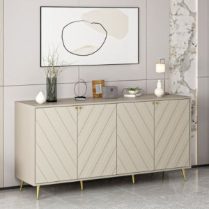 Zoom Madia Jana con 4 ante in cashmere con intagli maniglie e piedini oro