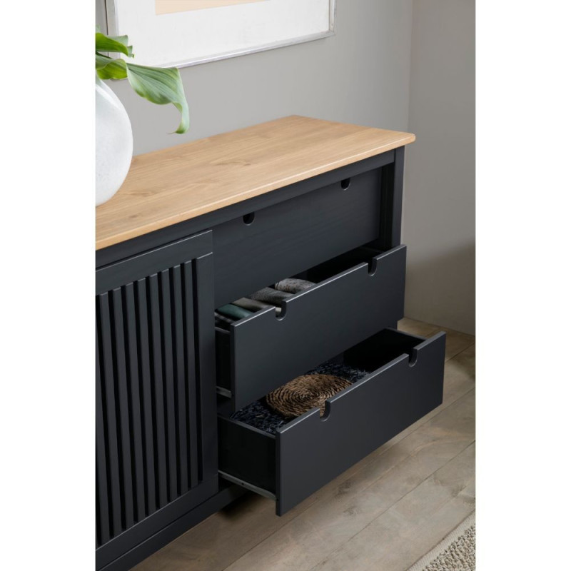 Credenza Bruna 1 anta scorrevole 3 cassetti grigio antracite pino