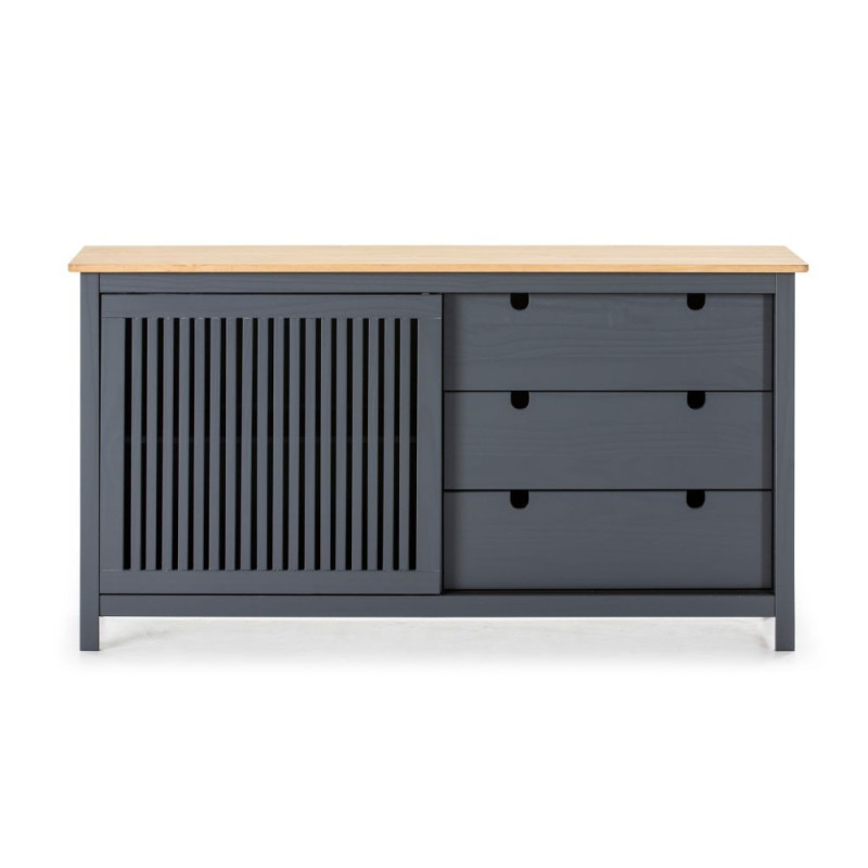 Credenza Bruna 1 anta scorrevole 3 cassetti grigio antracite pino