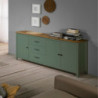 Credenza Miranda in legno massiccio verde con top pino 3 ante
