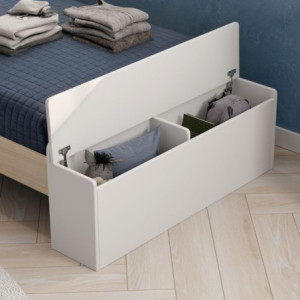 Zoom Letto singolo Odessa con testiera casetta e pediera contenitore in legno massiccio colore bianco