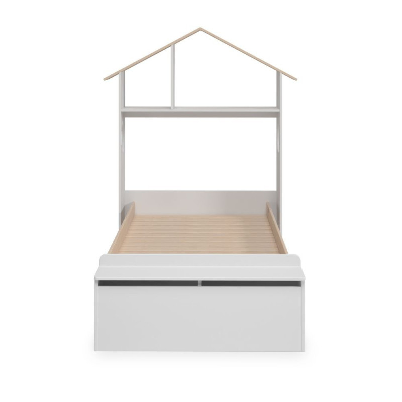 Letto singolo Odessa testiera casetta contenitore legno bianco