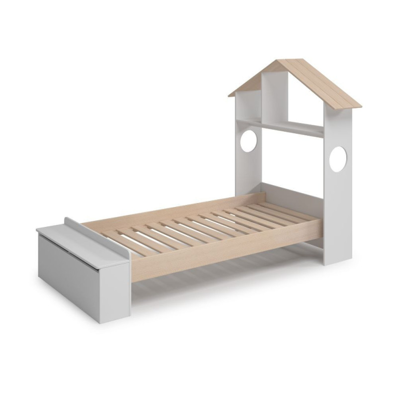 Letto singolo Odessa testiera casetta contenitore legno bianco
