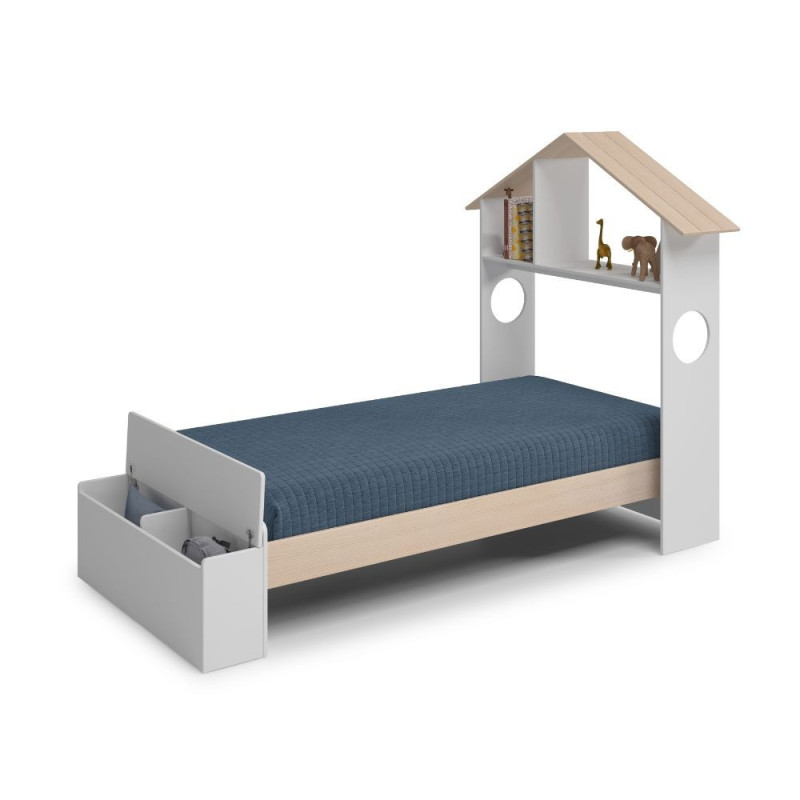 Letto singolo Odessa testiera casetta contenitore legno bianco