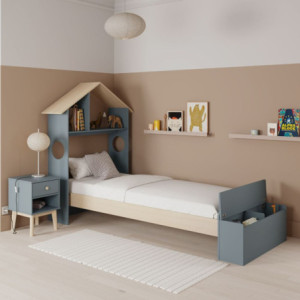 Letto singolo Odessa testiera casetta contenitore verde cachi pino