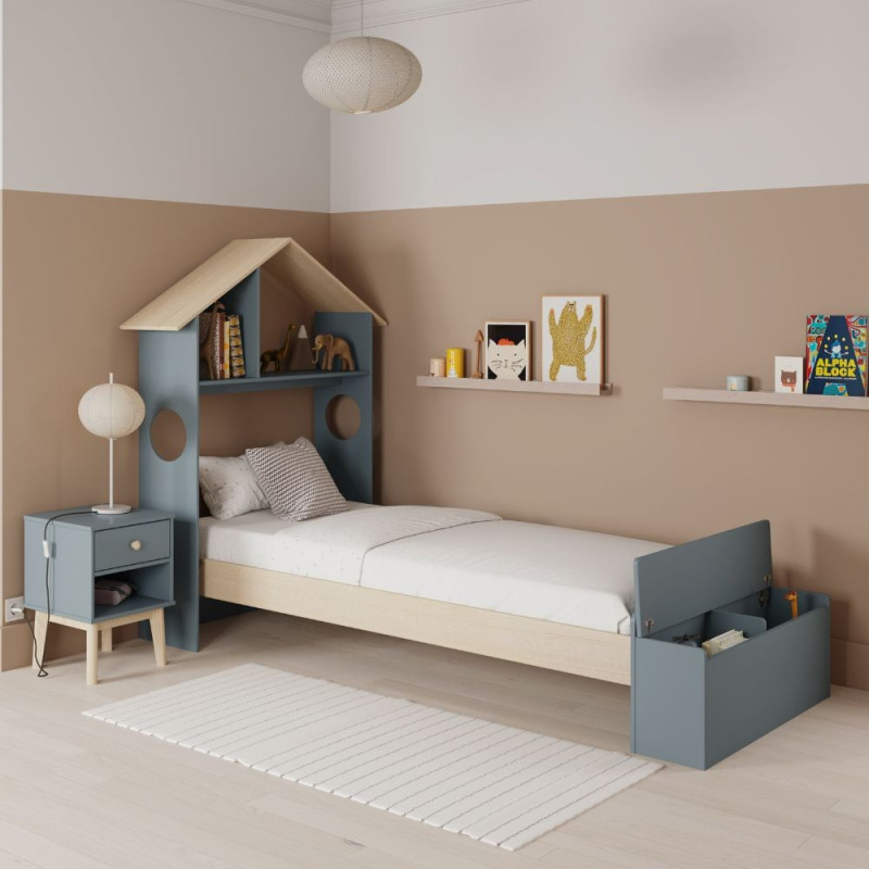 Letto singolo Odessa testiera casetta contenitore verde cachi pino