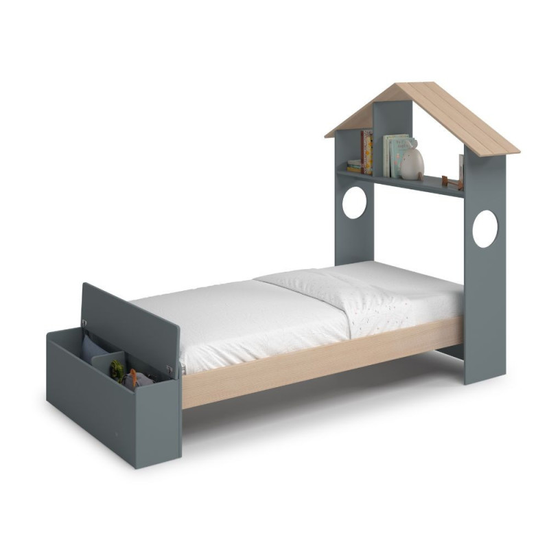 Letto singolo Odessa testiera casetta contenitore verde cachi pino