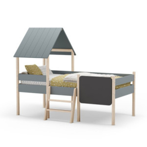 Zoom Letto a castello singolo Mint in legno massiccio con lavagnetta colore verde cachi e pino