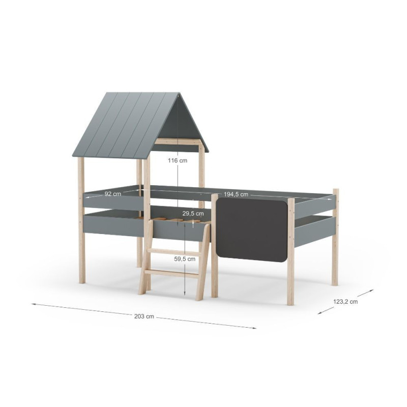 Letto a castello singolo Mint legno massiccio verde cachi e pino