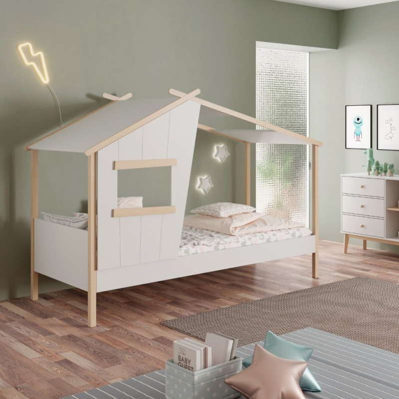 Letto a casetta Luba singolo legno massiccio bianco design