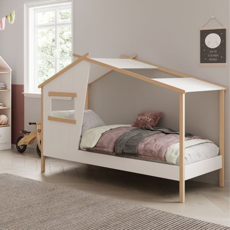 Letto a casetta Luba singolo legno massiccio bianco design