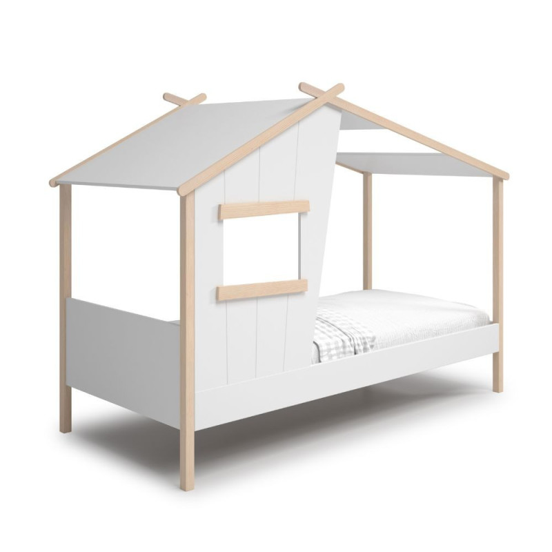 Letto a casetta Luba singolo legno massiccio bianco design