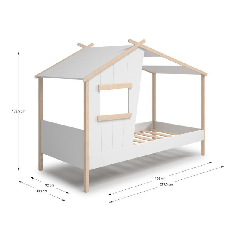 Letto a casetta Luba singolo legno massiccio bianco design